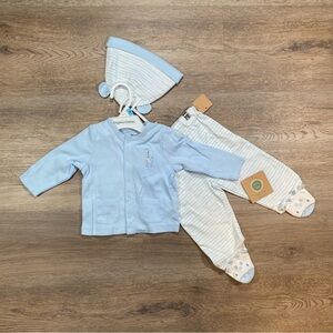Little Me Baby Boys 6 M 3 Piece Set Cardigan Pants Hat Blue White Giraffe